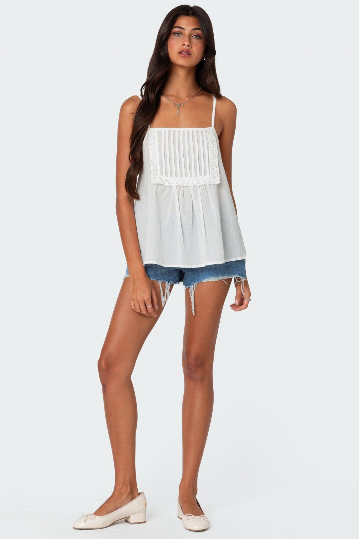 Eyelet Trim Paneled Top Product Image