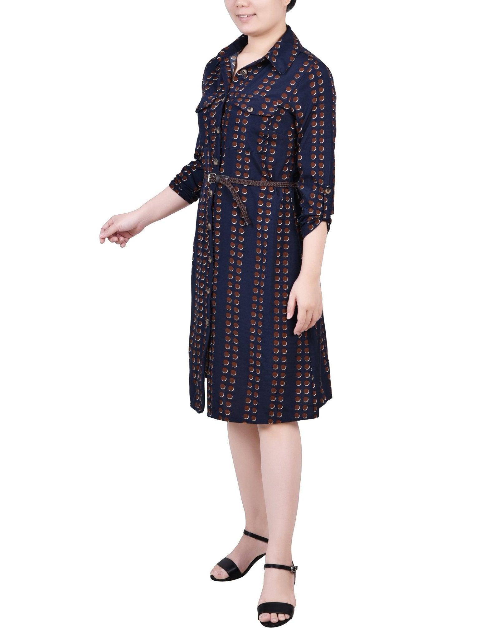 Navy Big Dot 3/4 Roll Tab Sleeve Shirtdress - Petite Product Image