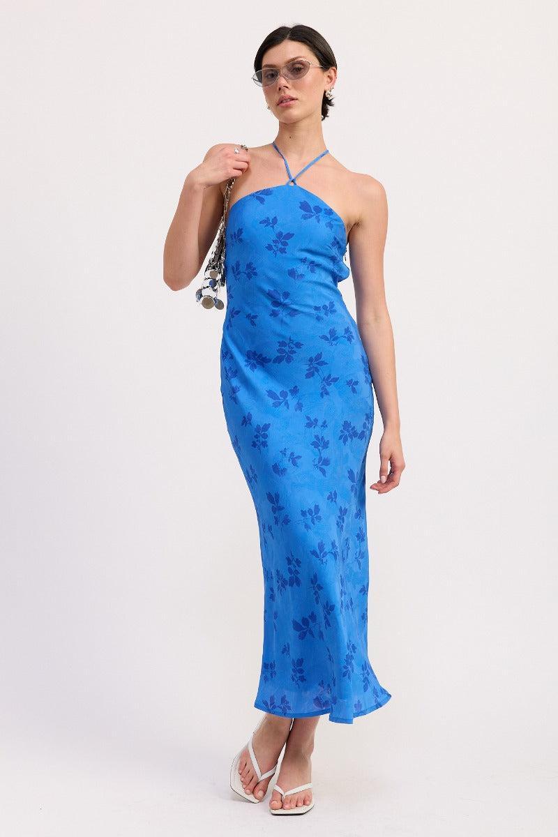 Solana Floral Halter Maxi Dress Blue Product Image