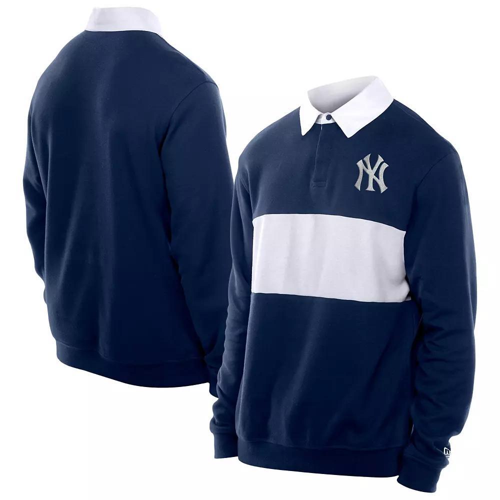 Men's New Era Navy New York Yankees Throwback Prep Colorblock Rugby Polo, Size: XL, Blue Product Image