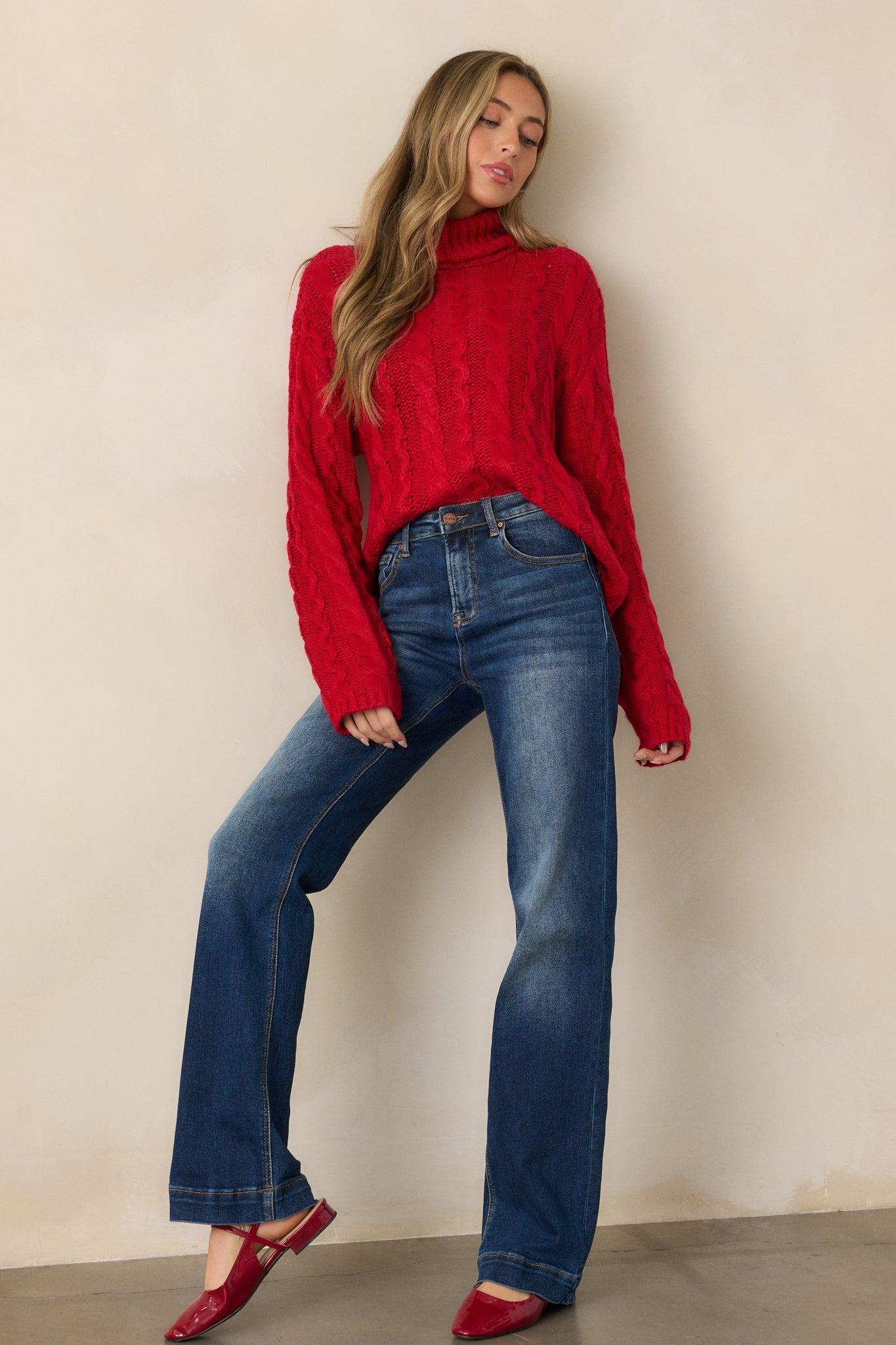 Z Supply Tied To You Red Cable Knit Turtleneck Sweater Product Image