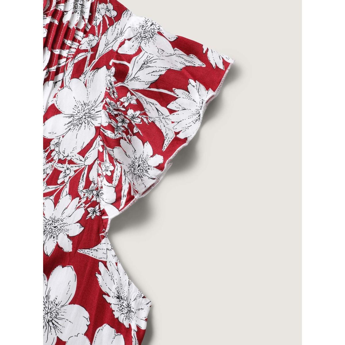 Plus Size Scarlet Silhouette Floral Toothpick Pleat Blouse Women Cap Sleeve Flat collar with V-notch Everyday-Elegant Blouses BloomChic 14-16/1X Product Image
