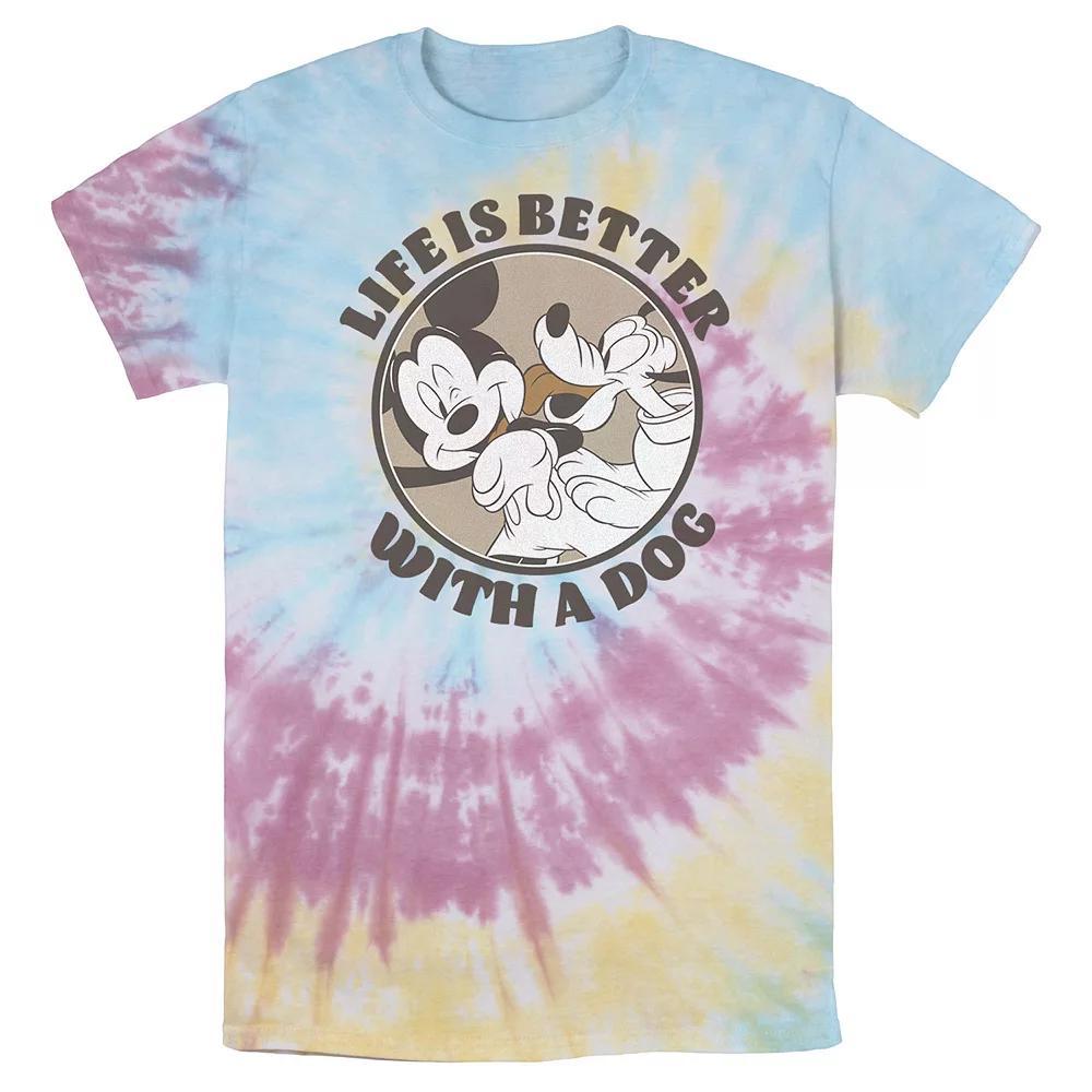 Men's Disney Mickey And Friends Life Is Better With A Dog Bomabrd Wash Tee, Size: Small, White Blue Product Image
