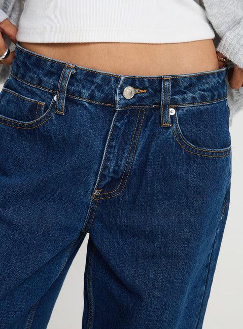 Shima Low Rise Straight Leg Jeans Mid Wash Product Image