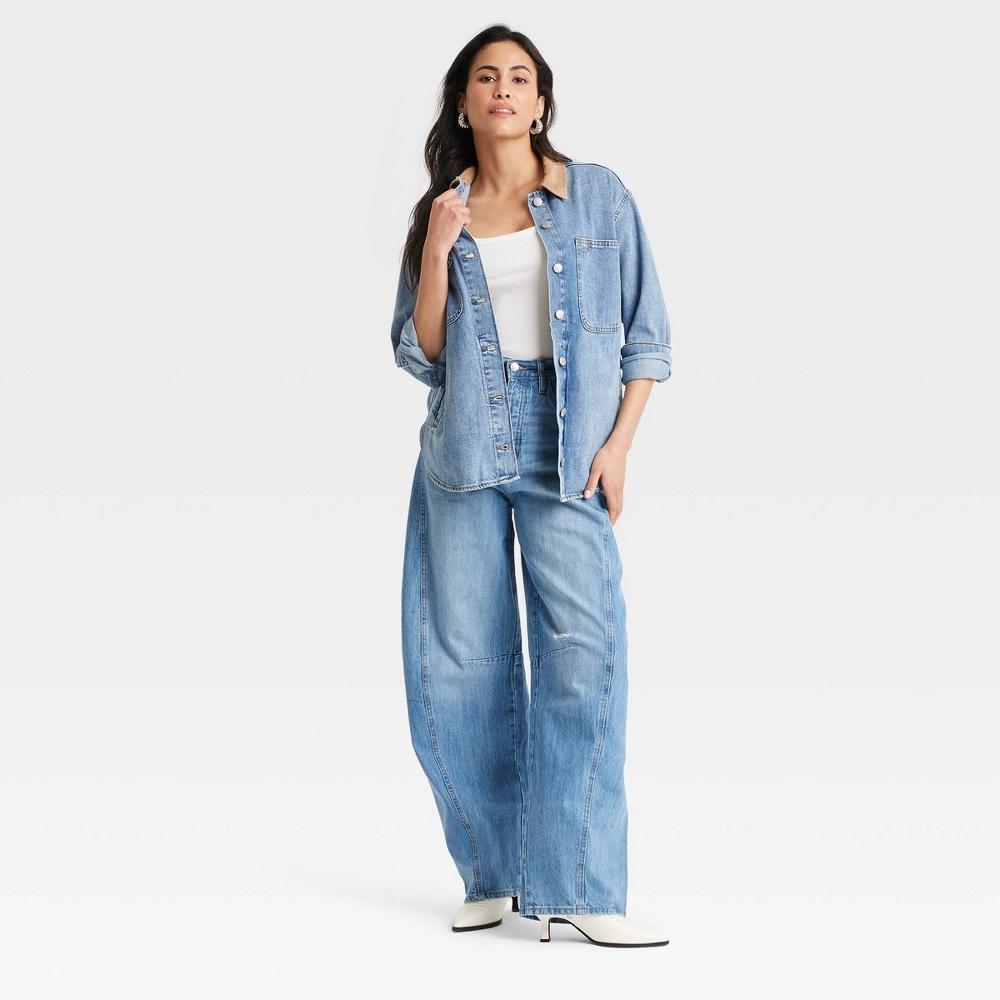 Women's Long Sleeve Denim Shacket - Universal Thread™ Blue Product Image