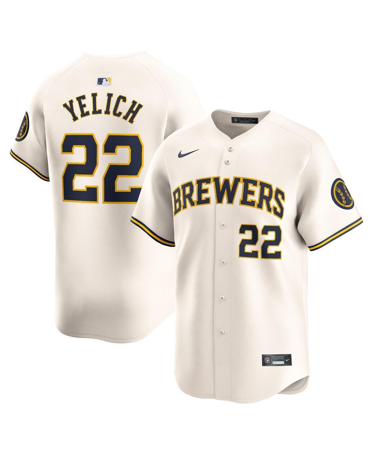 Men's Nike Christian Yelich Cream Milwaukee Brewers Home Limited Player Jersey, Size: 2XL, Beige Product Image