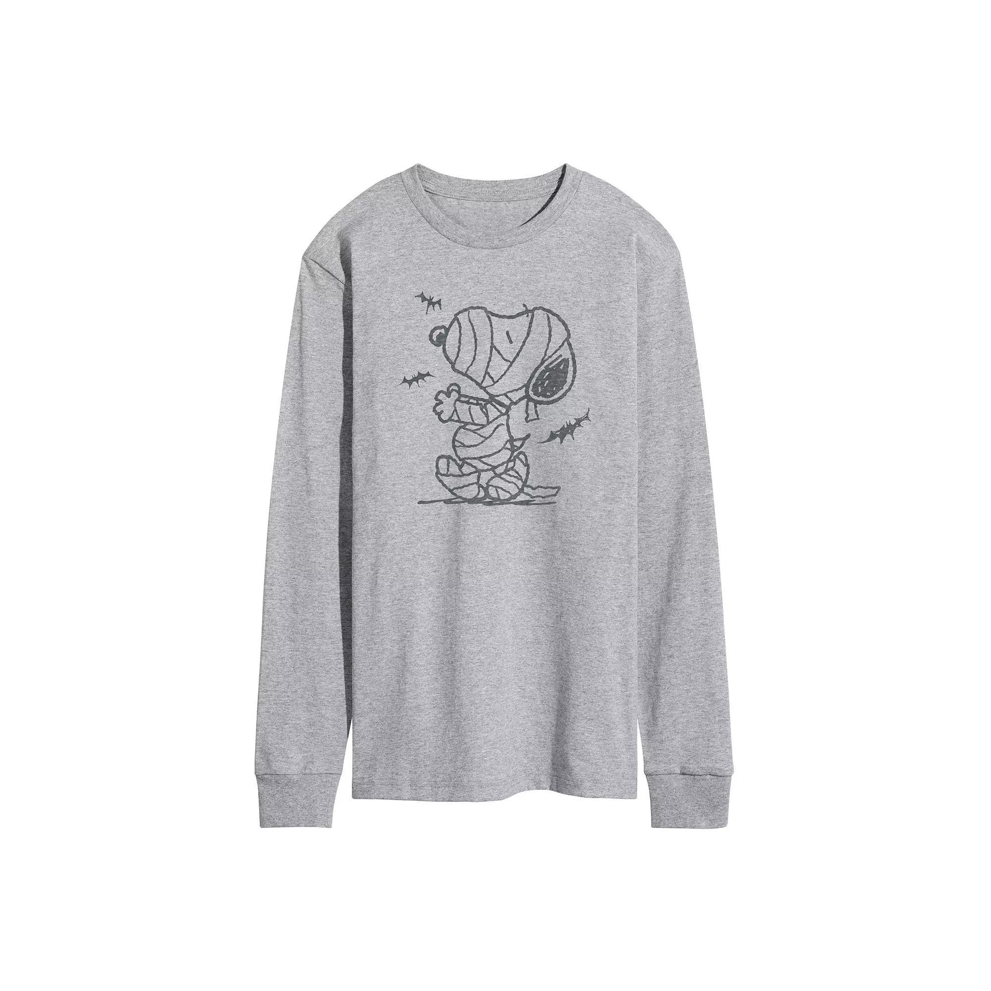 Mens Peanuts Snoopy Mummy Bats Long Sleeve Graphic Tee Grey Gray Product Image