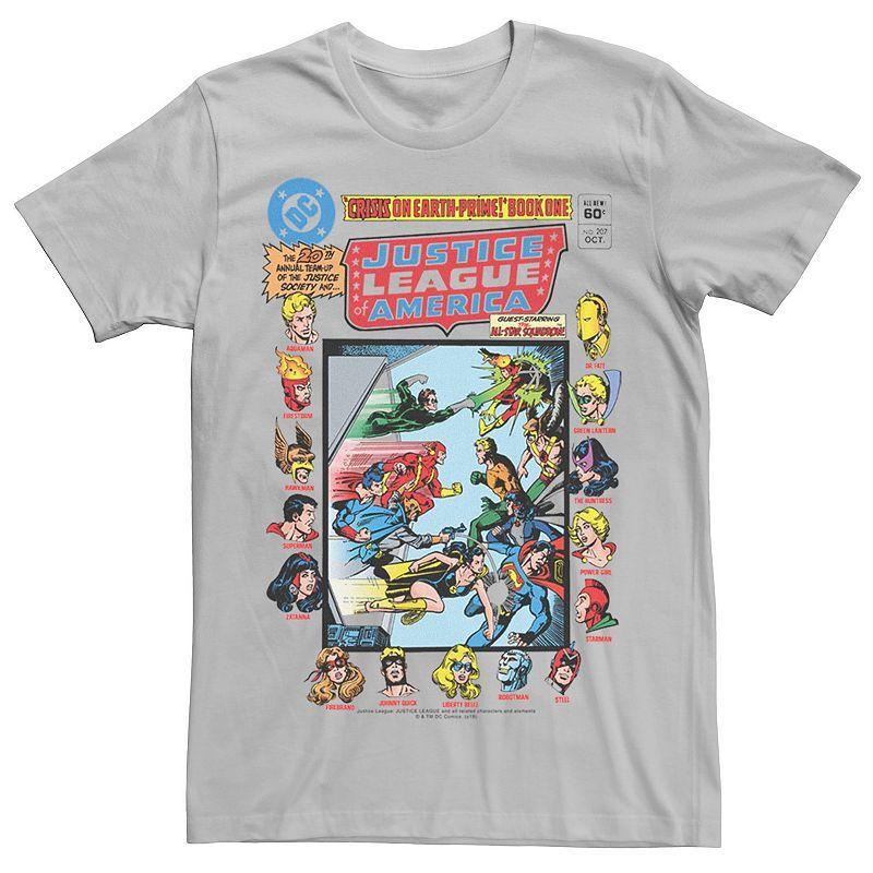 Mens Justice League Crisis On Earth Vintage Cover Tee Royal Grey Product Image