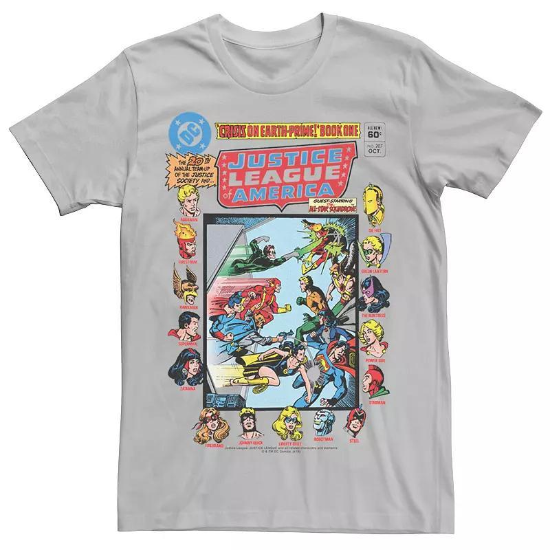 Mens Justice League Crisis On Earth Vintage Cover Tee Royal Grey Product Image