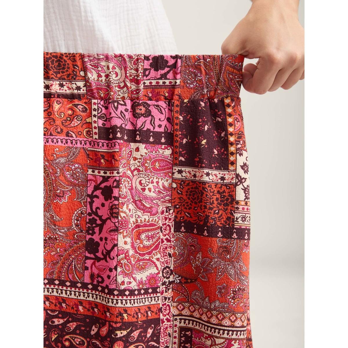 Plus Size Geometric Collage Waist-Tie Maxi Skirt Women Brightorange Resort Loose No stretch Side seam pocket Vacation Skirts BloomChic 28/5X Product Image