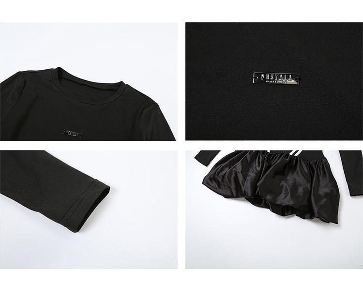 Long-Sleeve Round Neck Two Tone Mini A-Line Dress Product Image