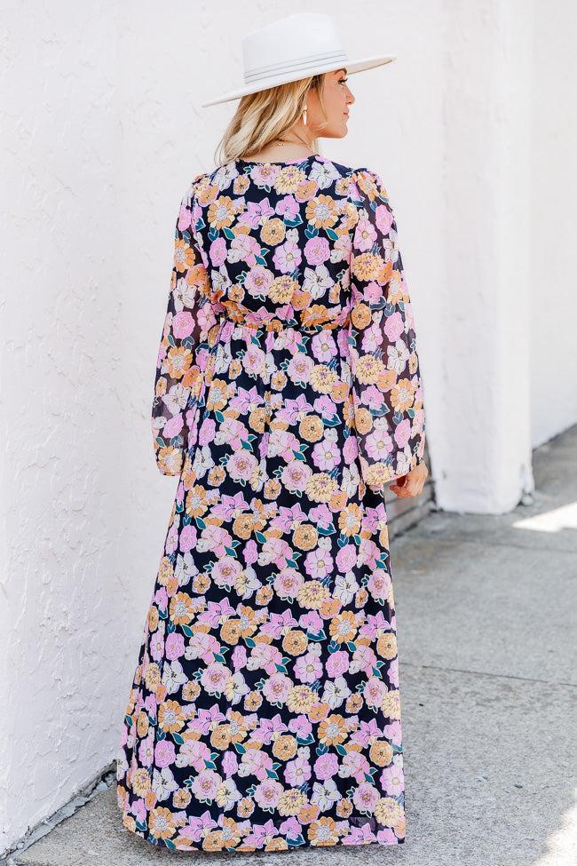 Dance The Night Away Black Multi Floral Long Sleeve Maxi Dress FINAL SALE Product Image