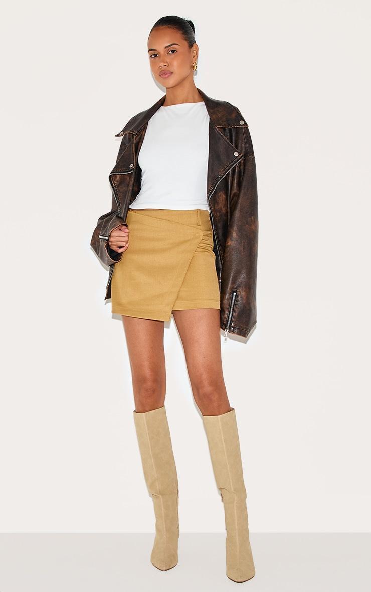 Olive Woven Raw Edge Detail Mini Skort Product Image