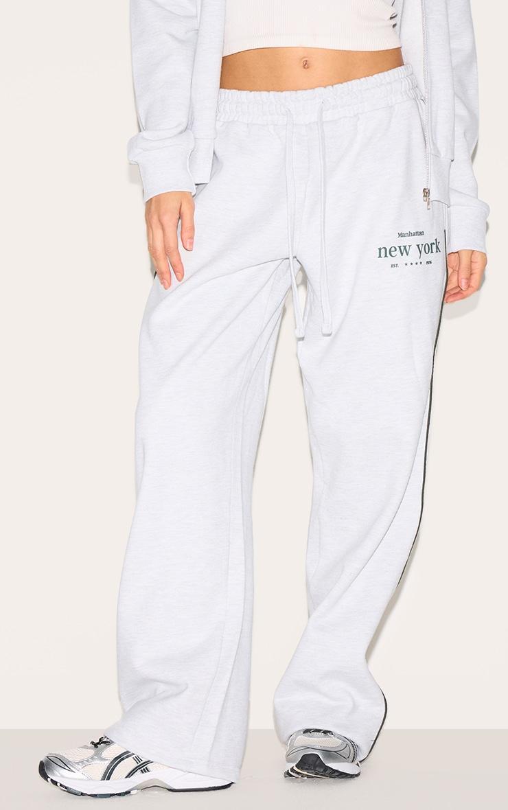Ash Grey Premium New York Embroidered Wide Leg Sweatpants Product Image