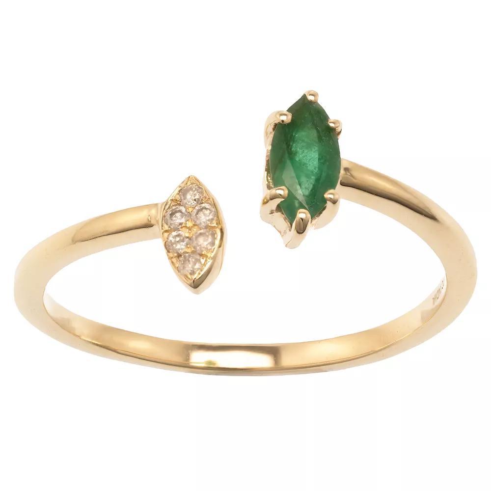 Gemistry 14k Gold Emerald & White Topaz Open Marquise Ring, Women's, Size: 6 Product Image