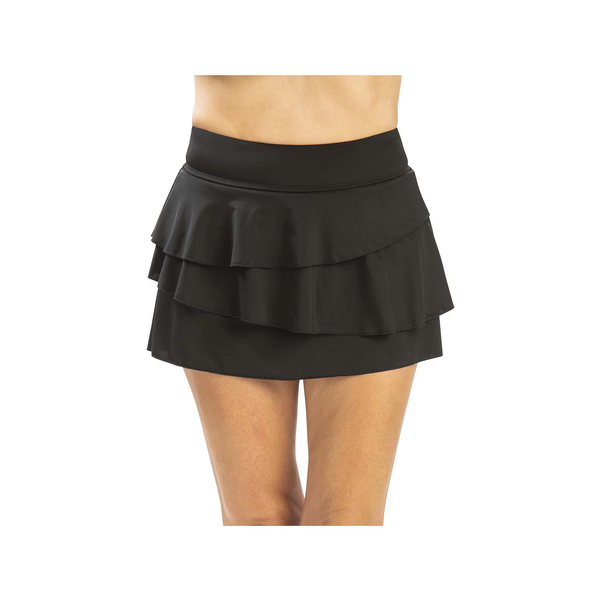 Women's Dolfin Solid High-Waisted Tiered Swim Skirt, Size: Small, Black Product Image