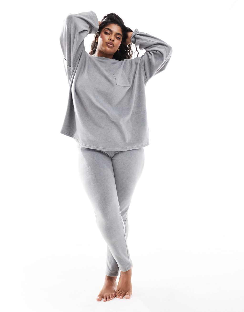 ASOS DESIGN Curve lounge mix & match fleece leggings in light gray Product Image