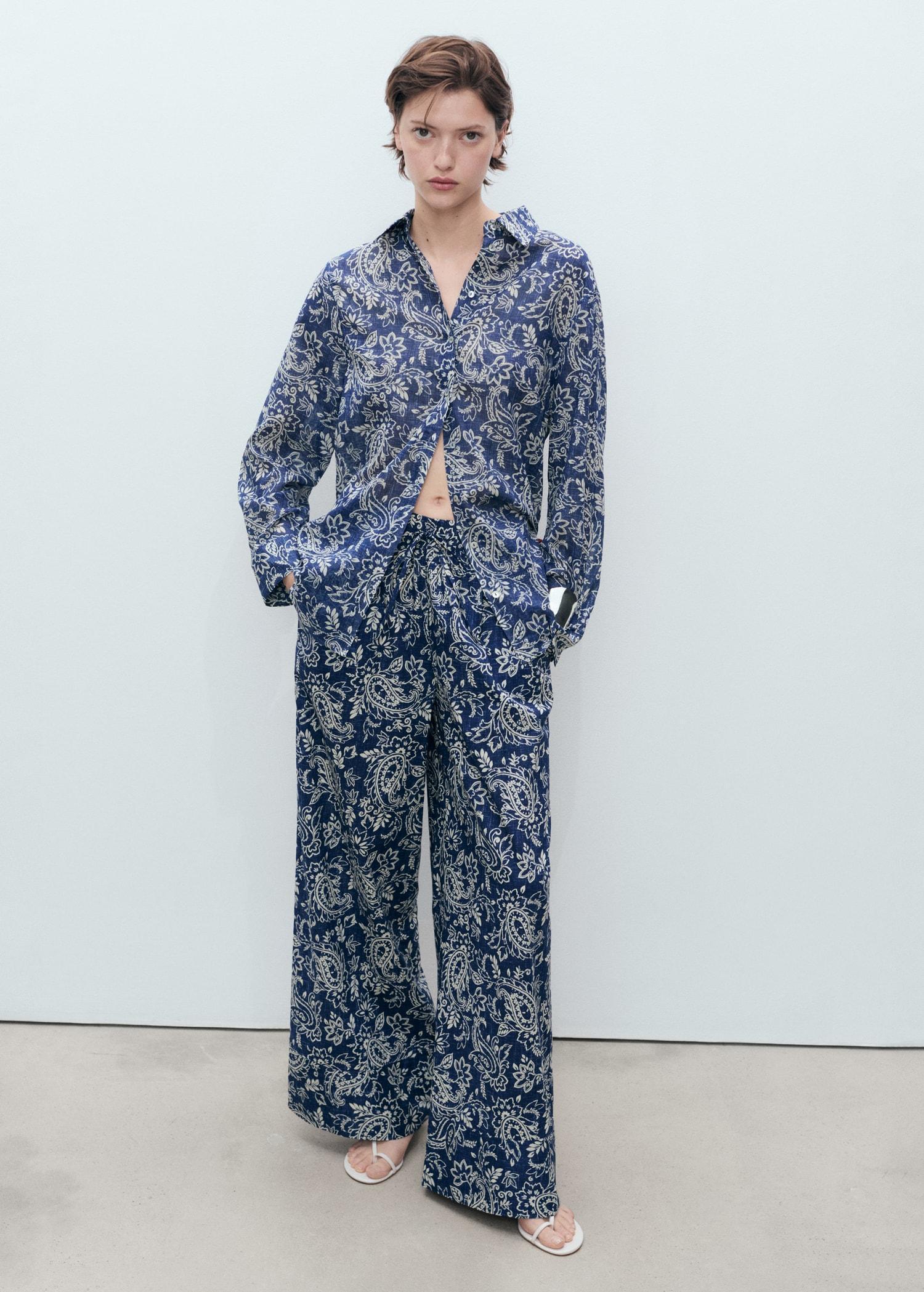 Printed cotton pants - Women | MANGO USA Product Image