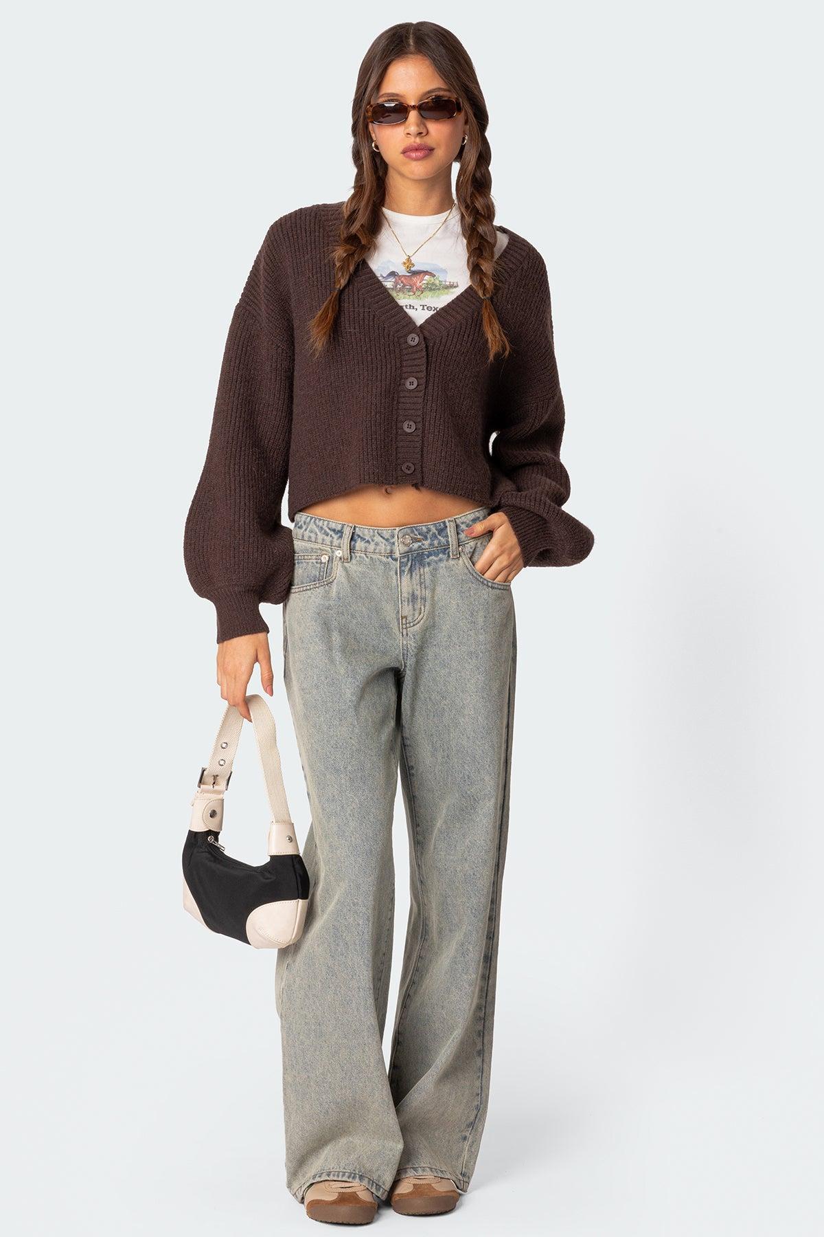 Sabrina Chunky Knit Cropped Cardigan Product Image