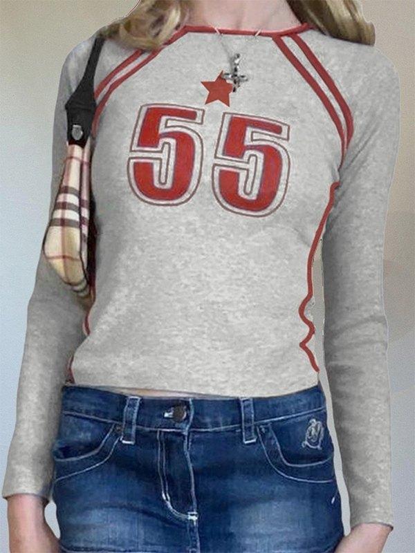 Contrast Trim Printed Long Sleeve Crop Top Product Image