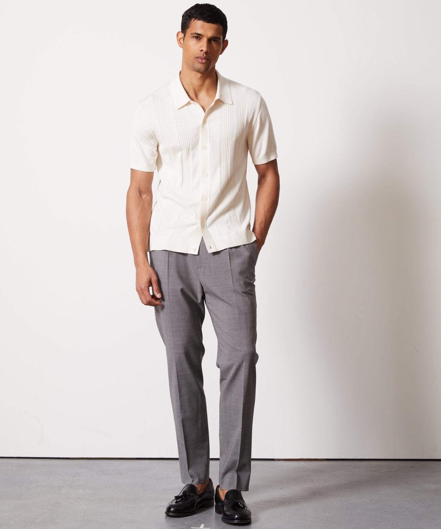 Silk-Cotton Ribbed Full-Placket Sweater Polo Product Image