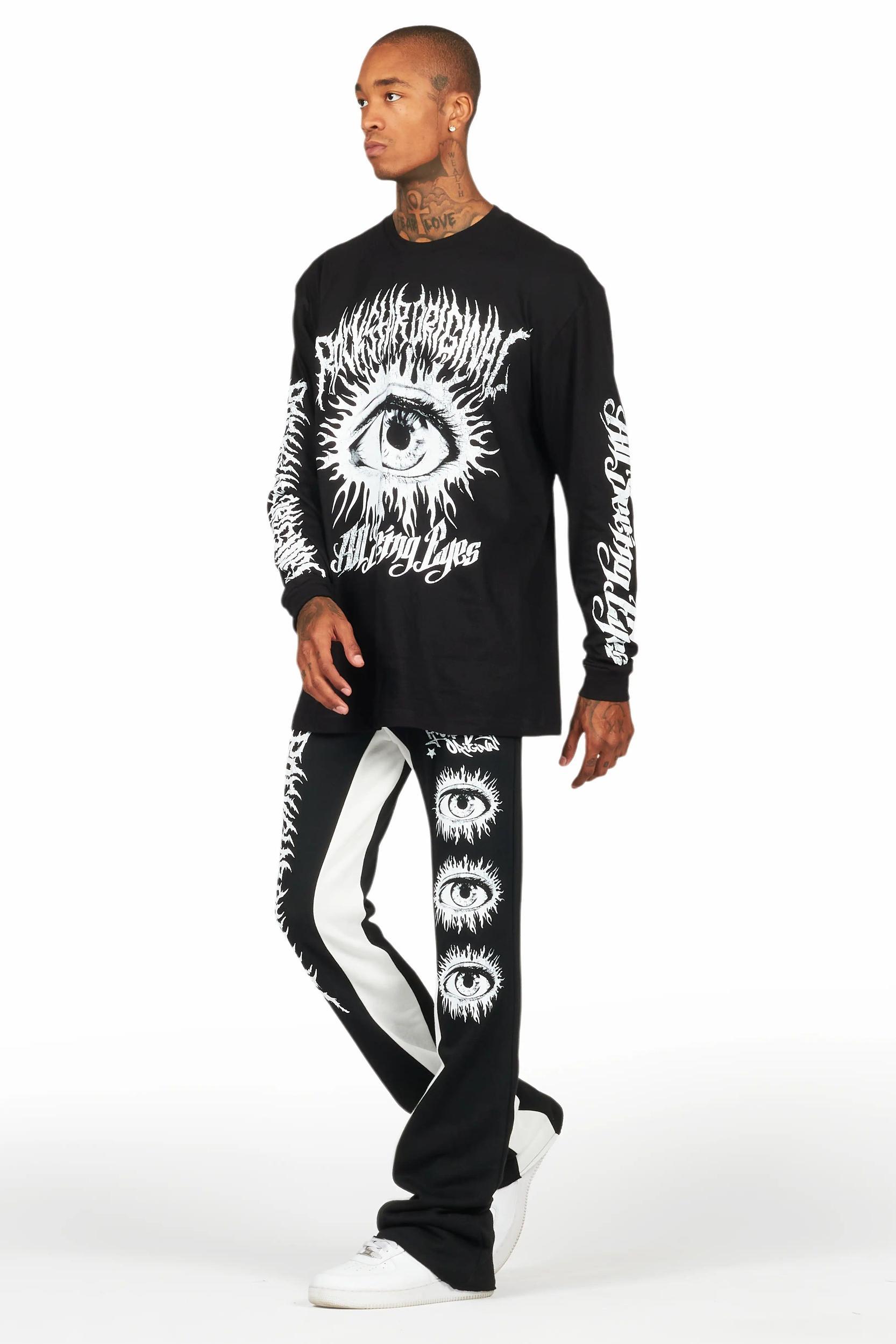 All Seeing Eyes Black/White Long Sleeve T-Shirt/Baggy Pant Set Male Product Image