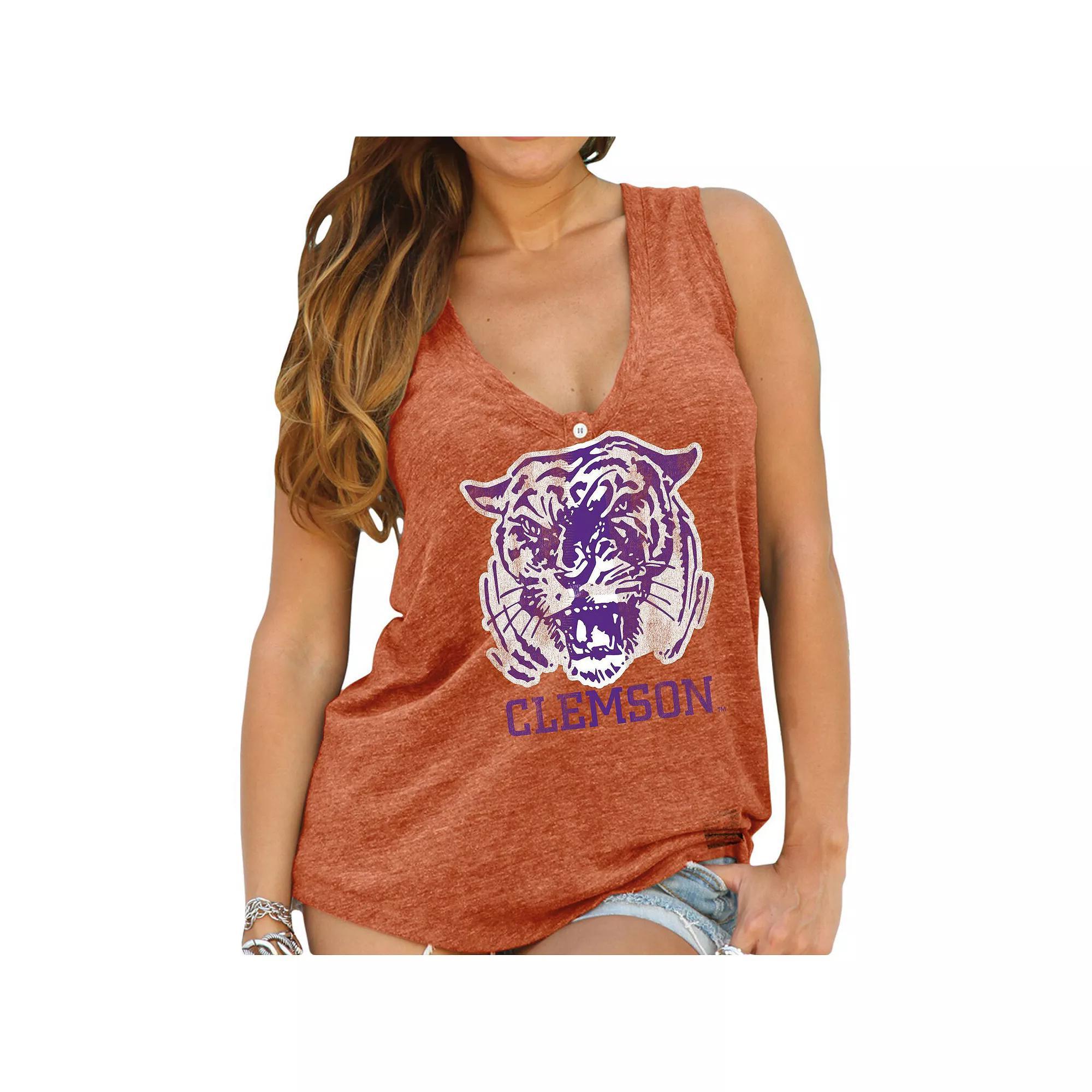 Womens Clemson Tigers Original Retro Brand Relaxed Henley Tank Top, Womens Product Image