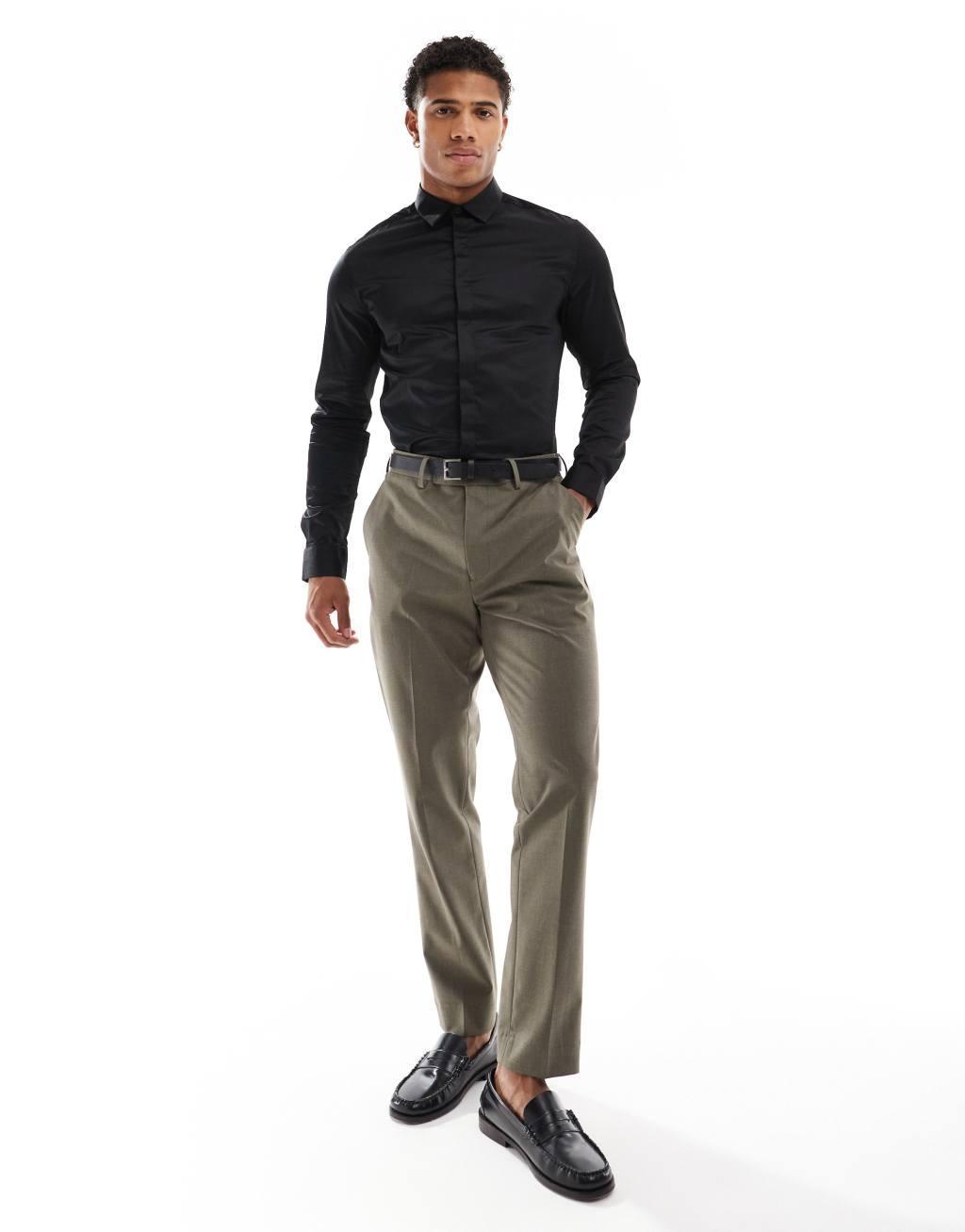 ASOS DESIGN slim fit sateen shirt in black  | ASOS Product Image