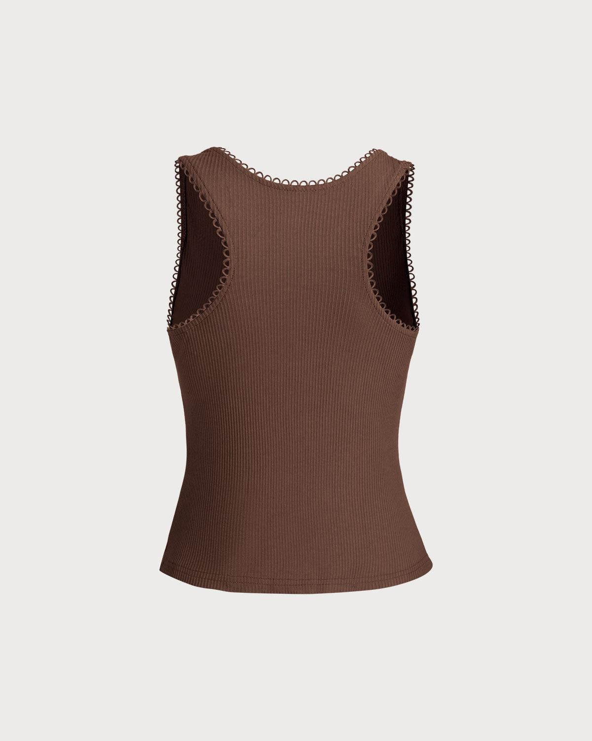 Brown Square Neck Button-Up Tank Top Product Image