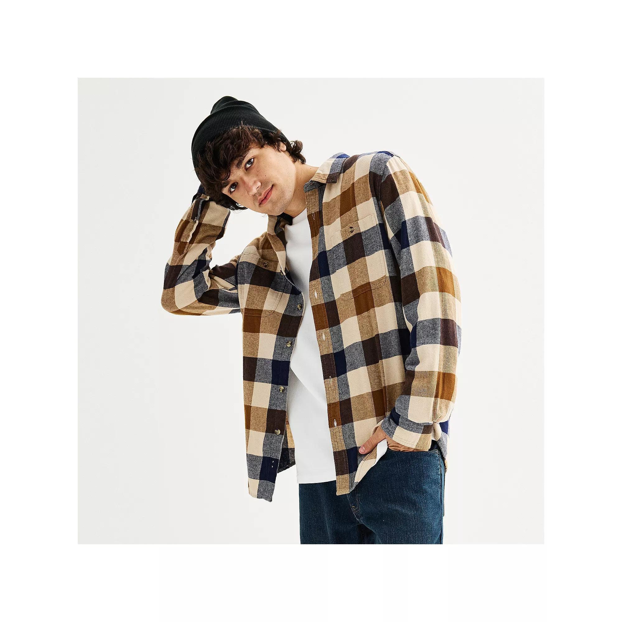Men's Sonoma Goods For Life® Supersoft Flannel Button-Down Shirt, Size: Small, Light Blue Plaid Product Image
