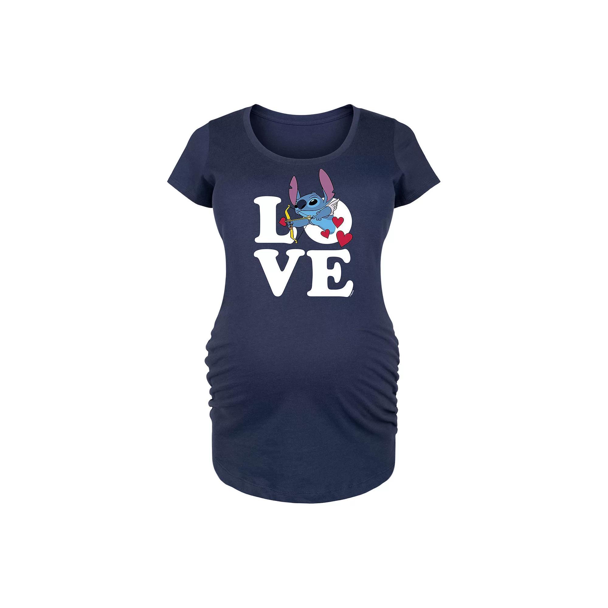 Disneys Lilo & Stitch Maternity Love Cupid Graphic Tee, Womens Blue Product Image