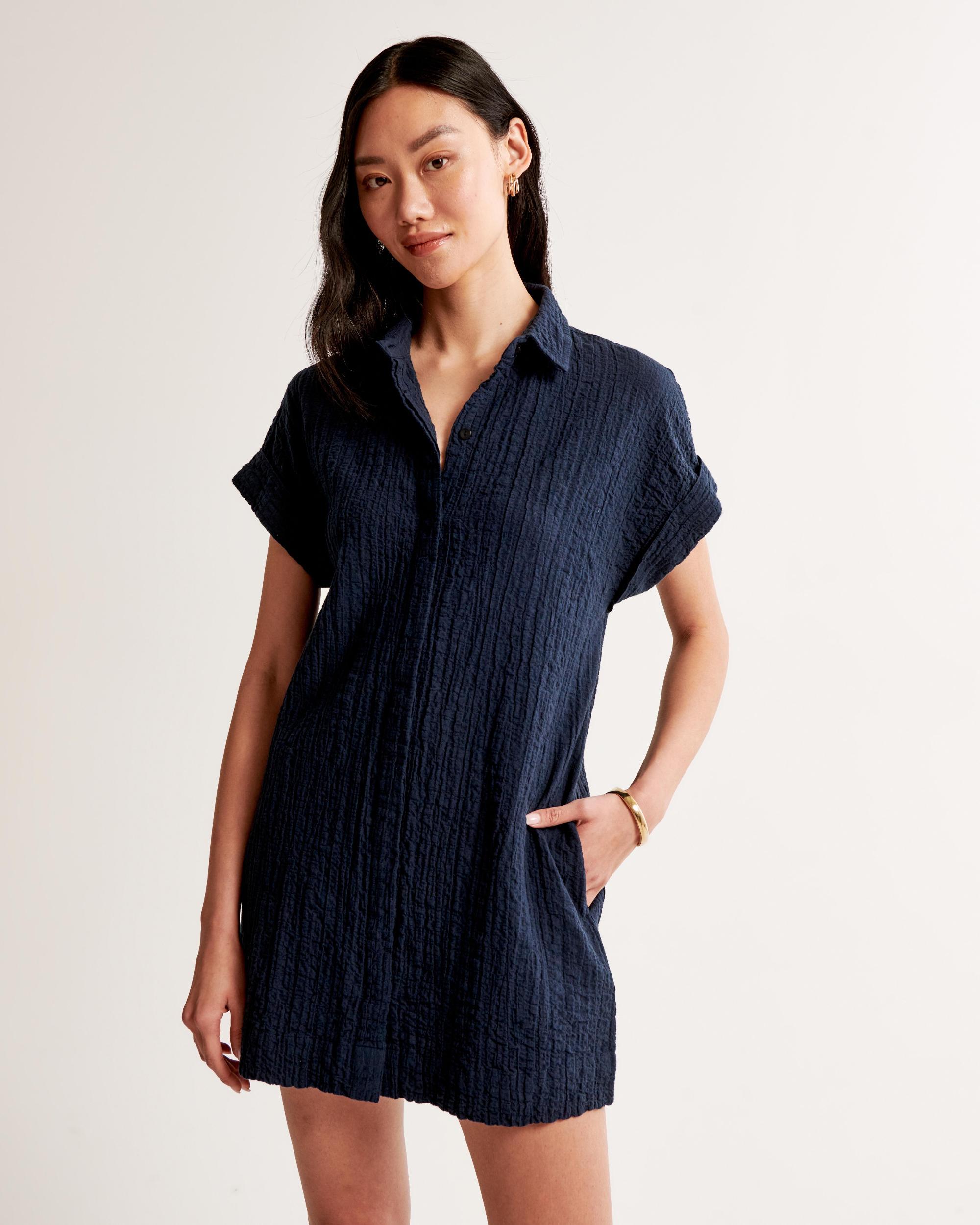 Textured Button-Through Shirt Dress Product Image