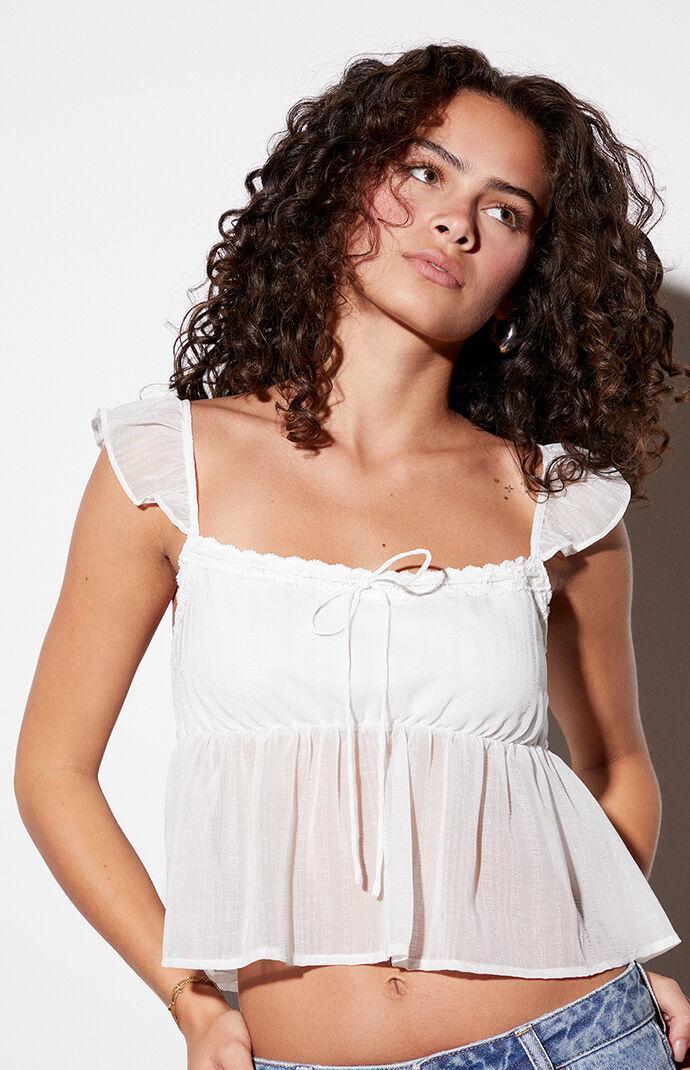 Women's Tie Front Flutter Babydoll Top Product Image
