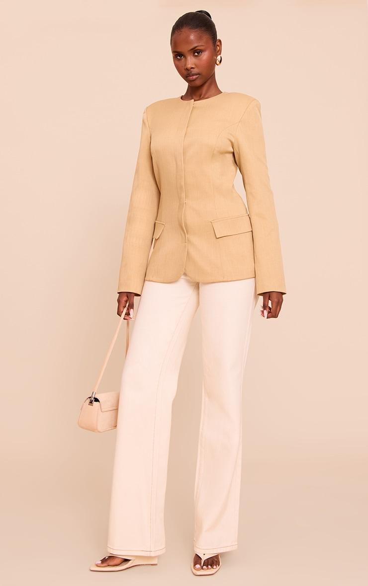  Sand Collarless Cinched Waist Boxy Blazer Product Image