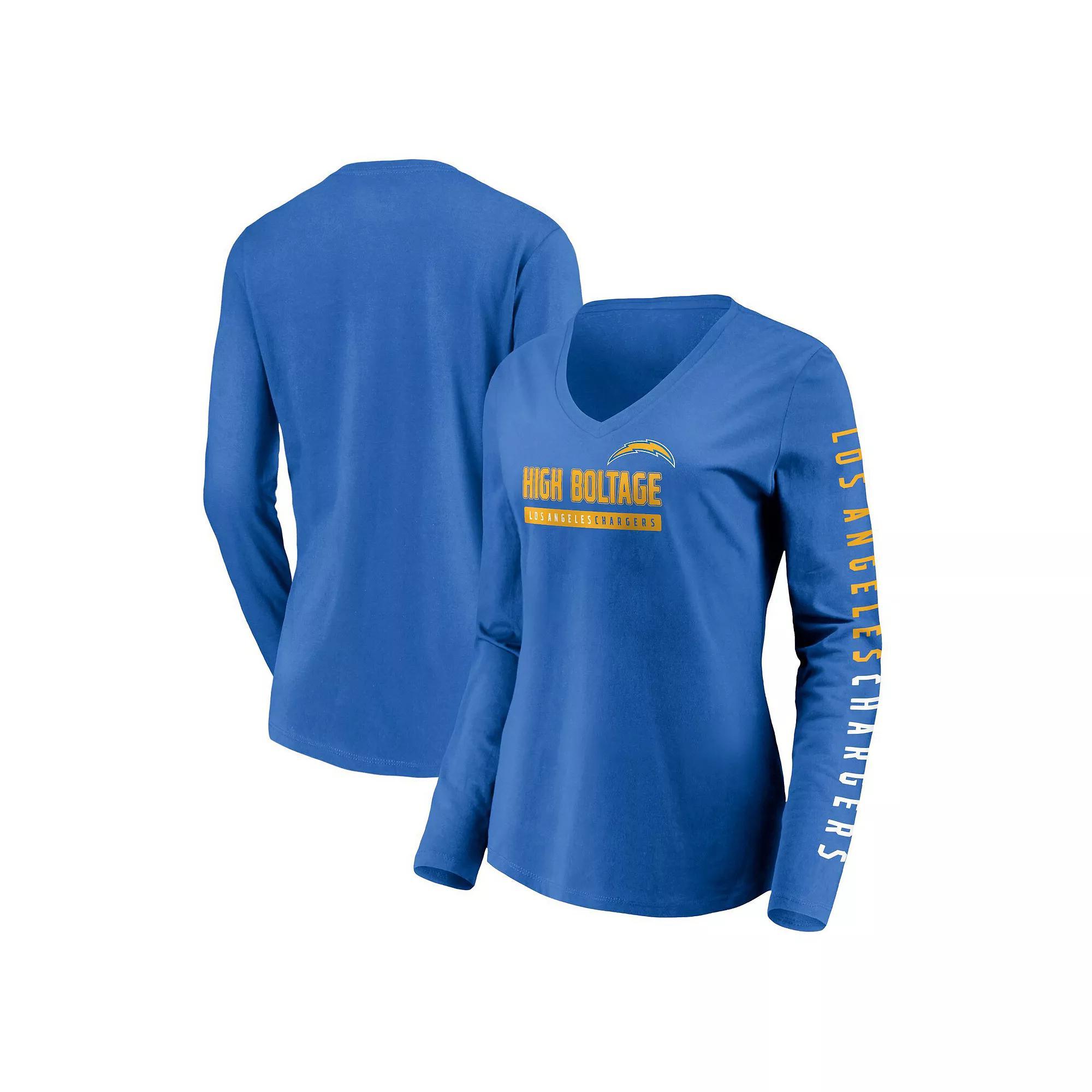 Women's Fanatics Branded Powder Blue Los Angeles Chargers Slogan V-Neck Long Sleeve T-Shirt, Size: Medium Product Image