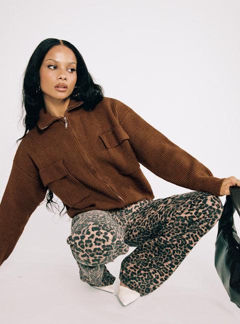 Top Model Low Rise Straight Leg Jeans Leopard Product Image