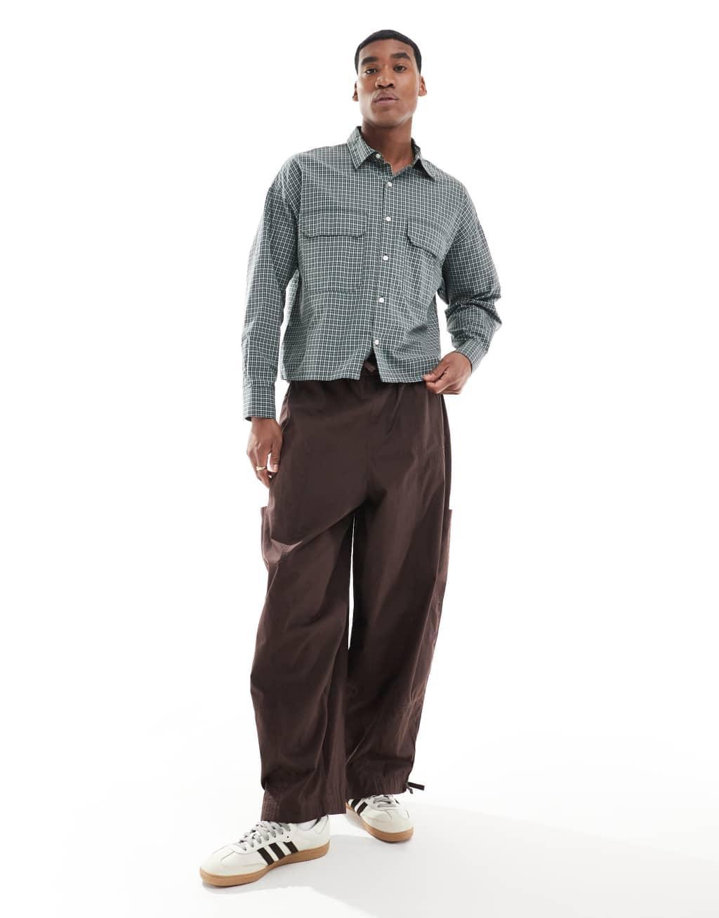 Pull&Bear checked long sleeve shirt in green Product Image