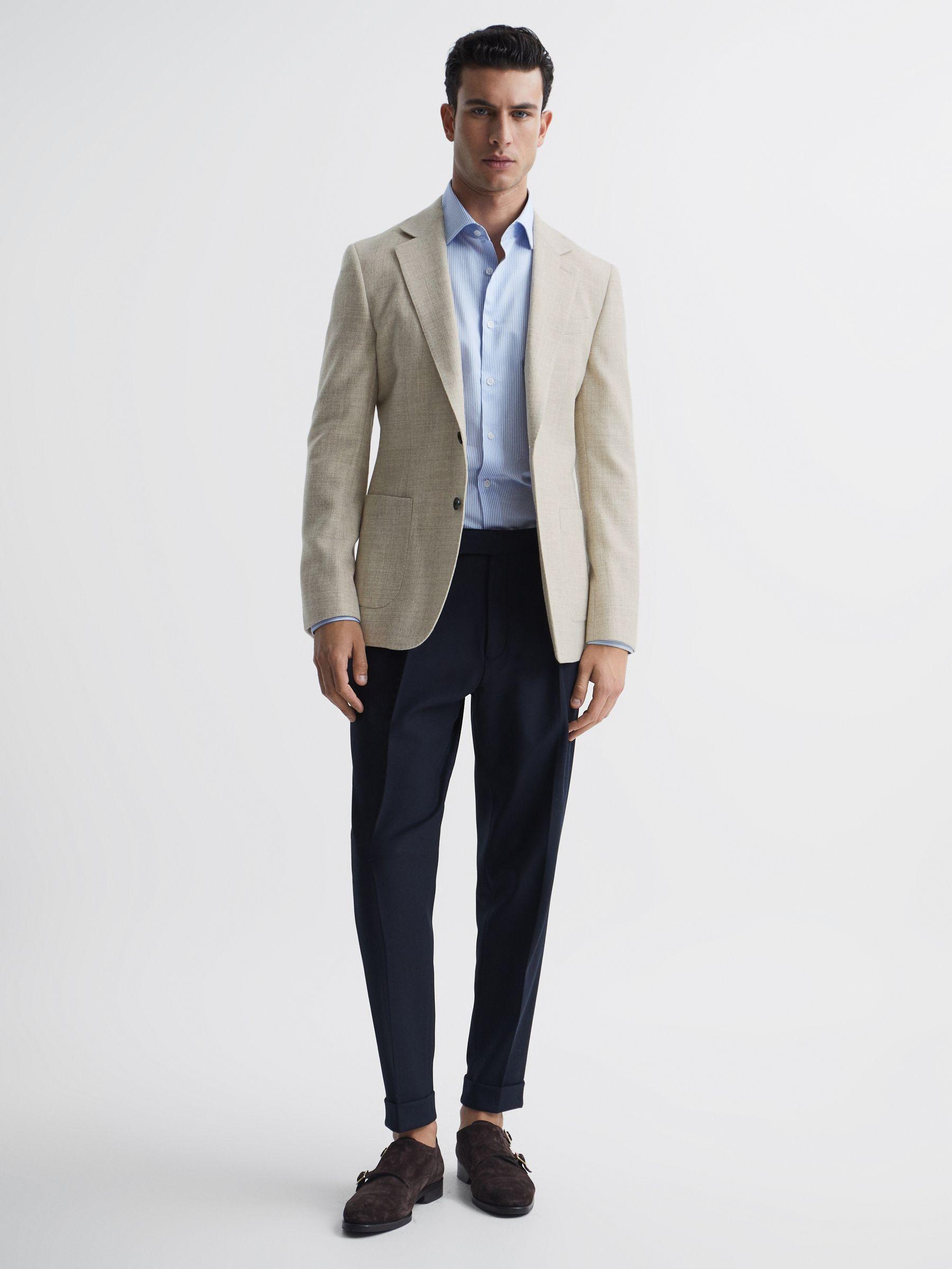 Slim Fit Textured Wool Blend Blazer in Oatmeal Product Image