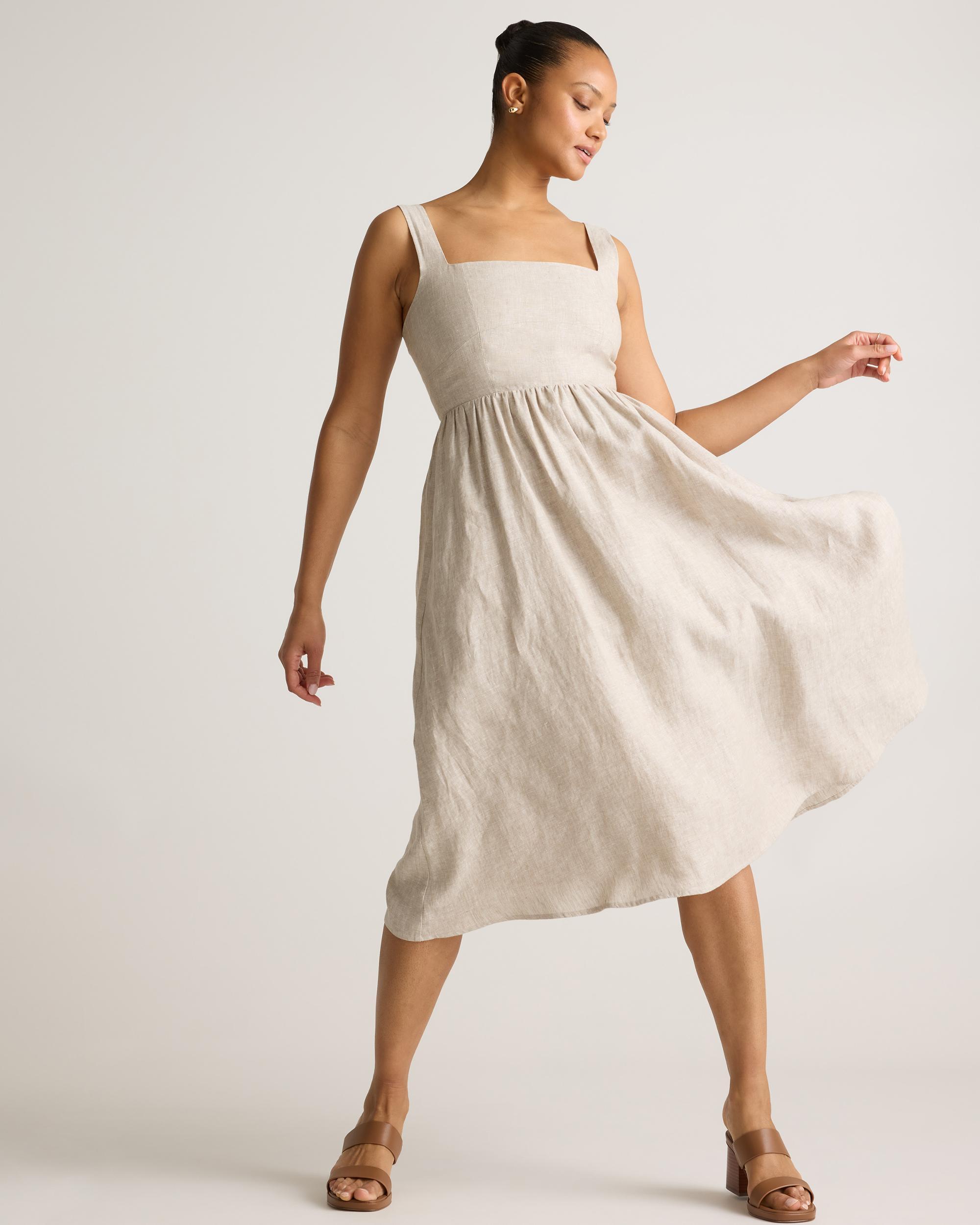 Quince | Women's 100% European Linen Fit & Flare Midi Dress Product Image