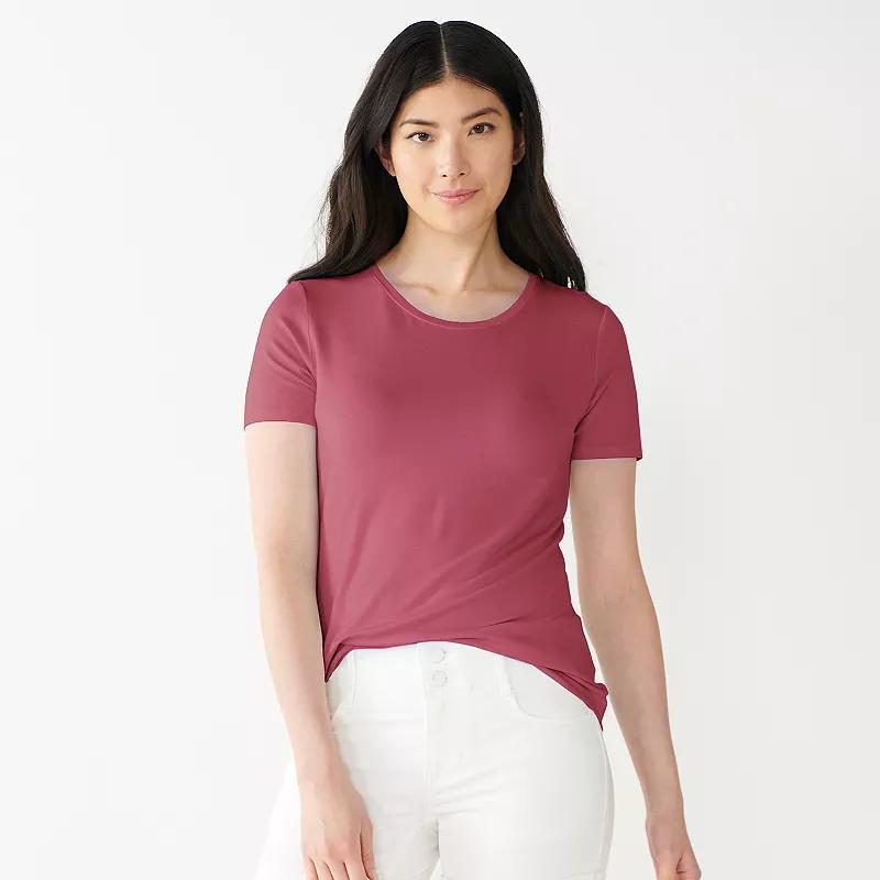 Petite Nine West Essential Crewneck Tee, Women's, Size: Small Petite, Bittersweet Brown Product Image