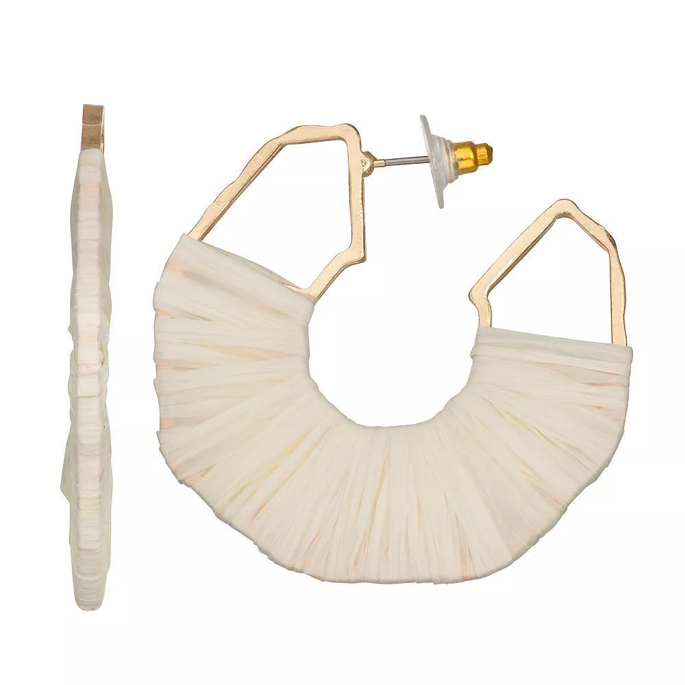Emberly Gold Tone Raffia Wrapped Geo Hoop Earrings, Women's, White Product Image