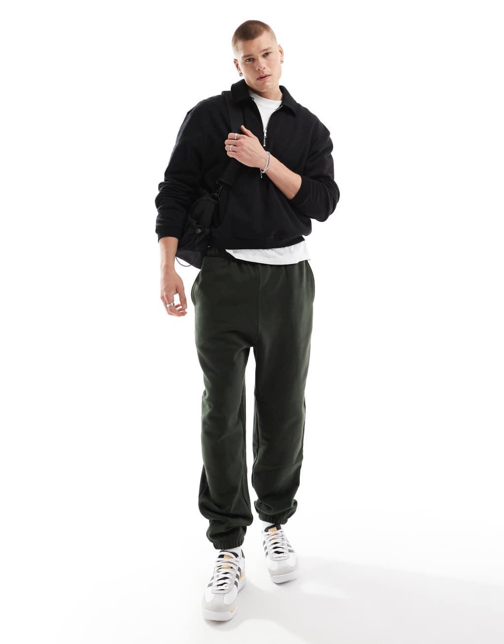 ASOS DESIGN premium heavyweight oversized sweatpants 400gsm in dark green  Product Image