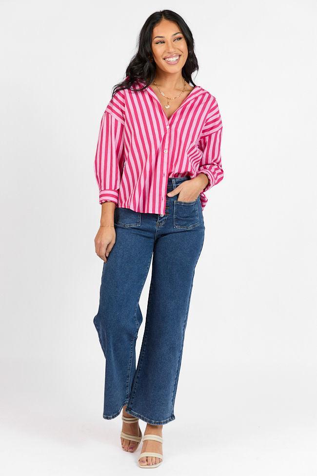 Making It Pink Multi Striped Button Down Top Product Image