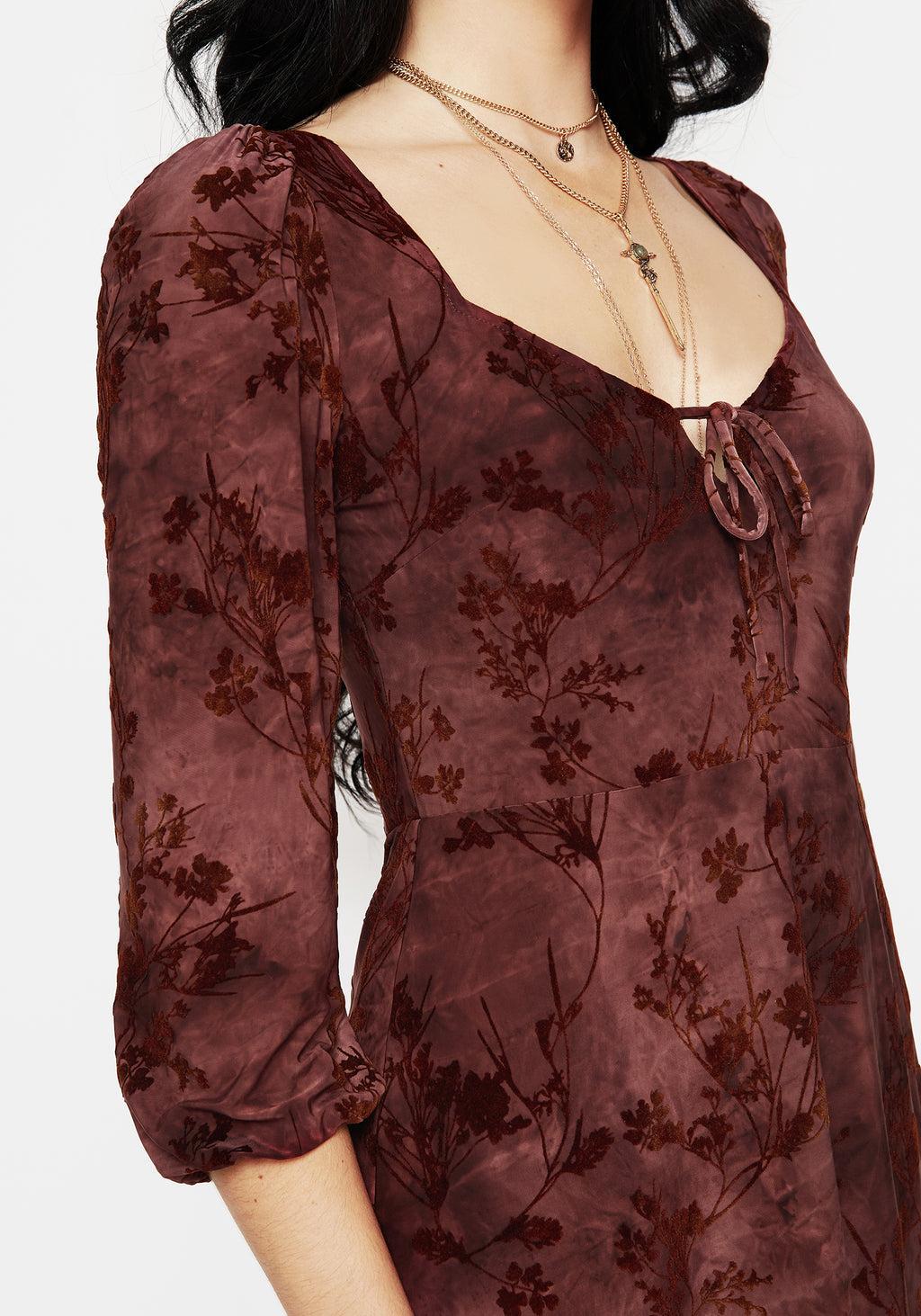 Wytchelm Floral Flocked Velour Mini Dress - Red Product Image