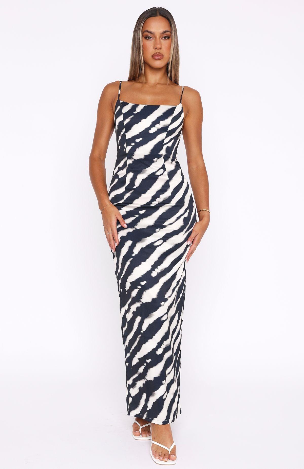 Just A Fan Maxi Dress Black Abstract Stripe Product Image