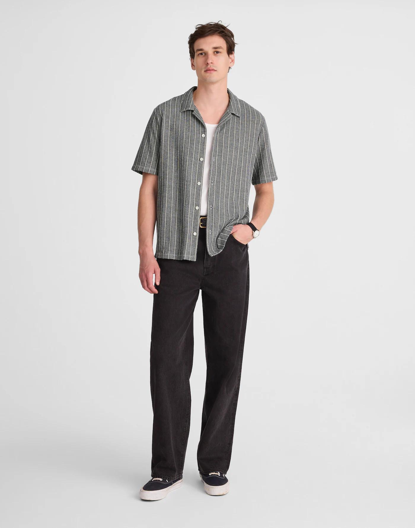 Textured Stripe Camp-Collar Shirt Product Image