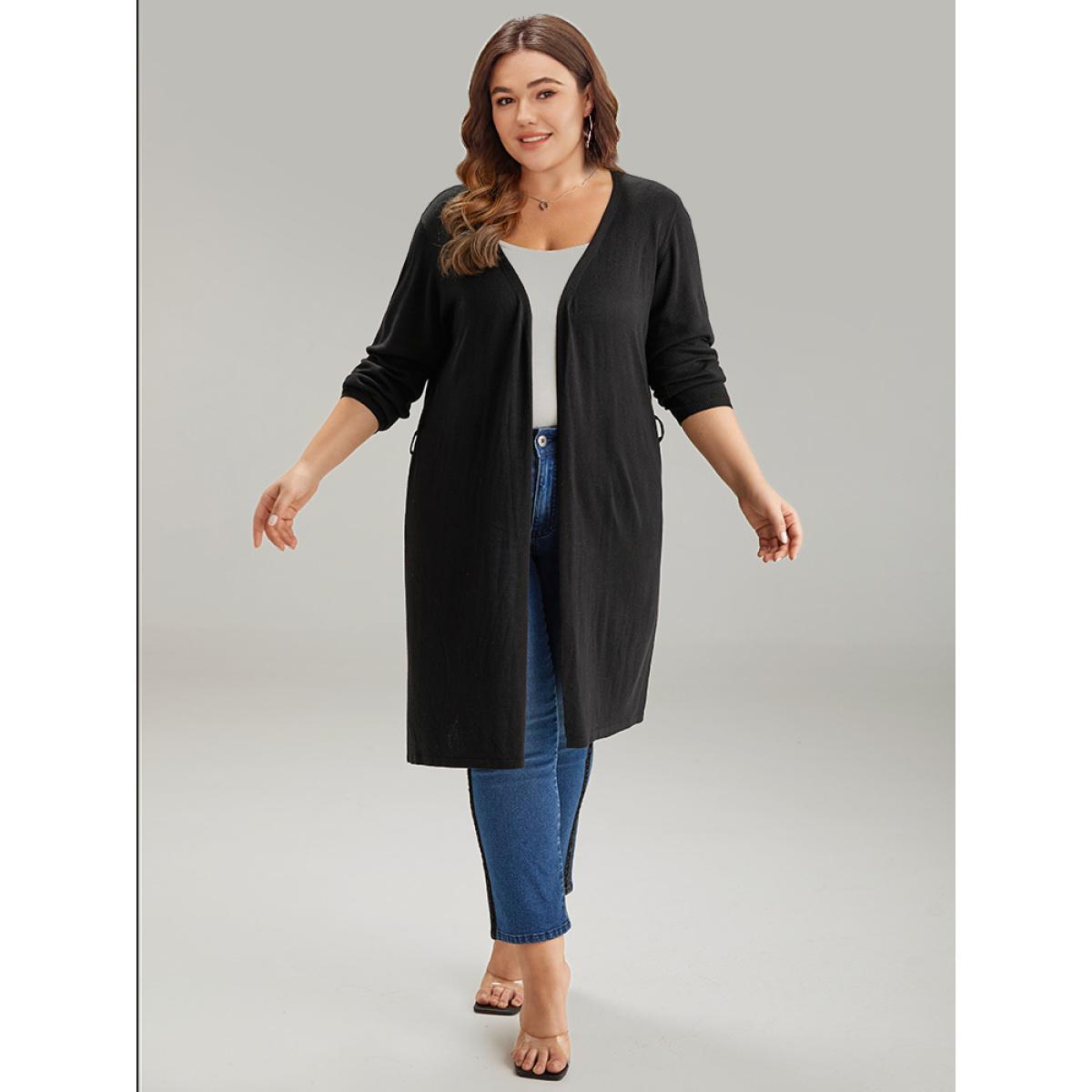 Plus Size Supersoft Essentials Ties Open Front Split Side Cardigan Black Women Casual Loose Long Sleeve Everyday Cardigans BloomChic 18-20/2X Product Image