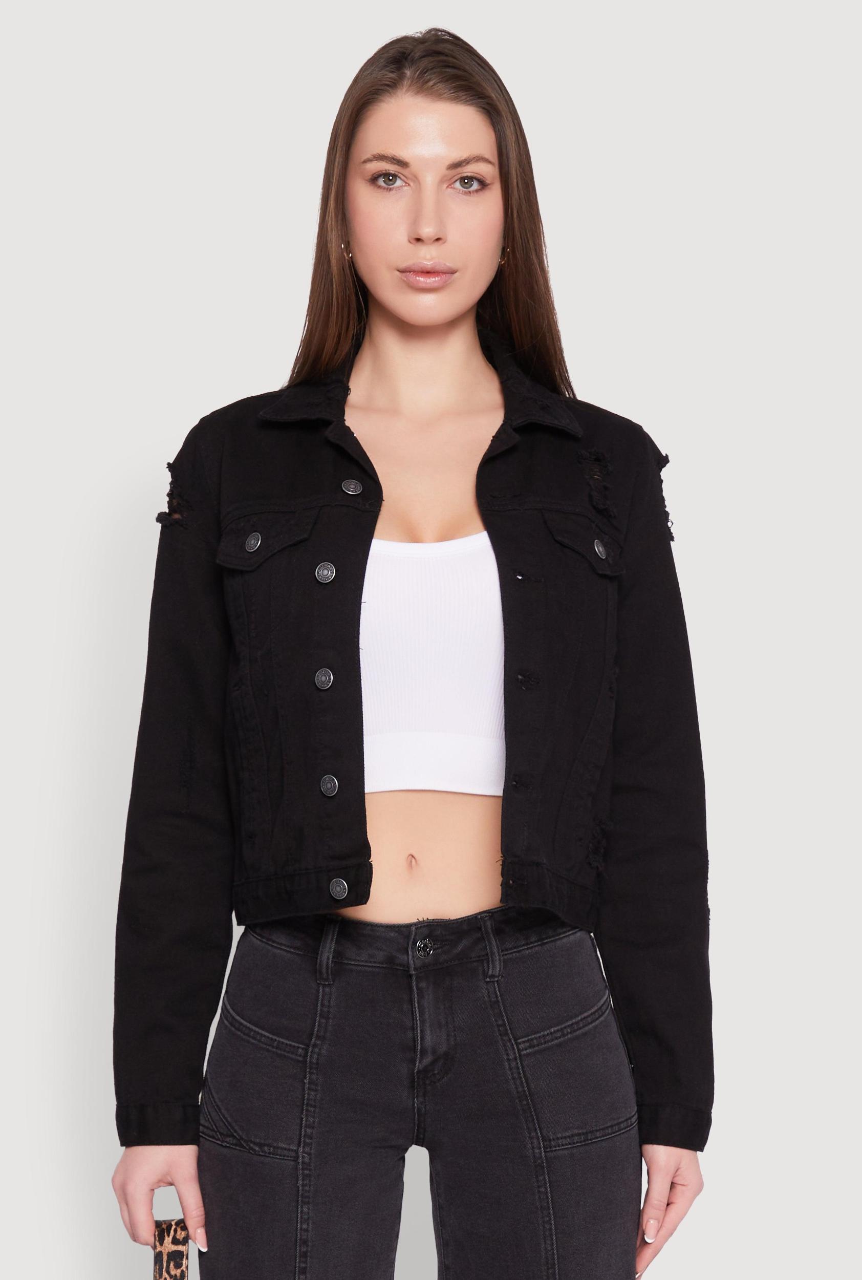 Womens Almost Famous Distressed Jean Jacket Product Image