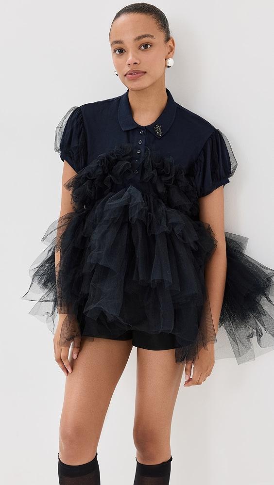 Simone Rocha Puff Sleeve Tulle Frill Polo Shirt | Shopbop Product Image