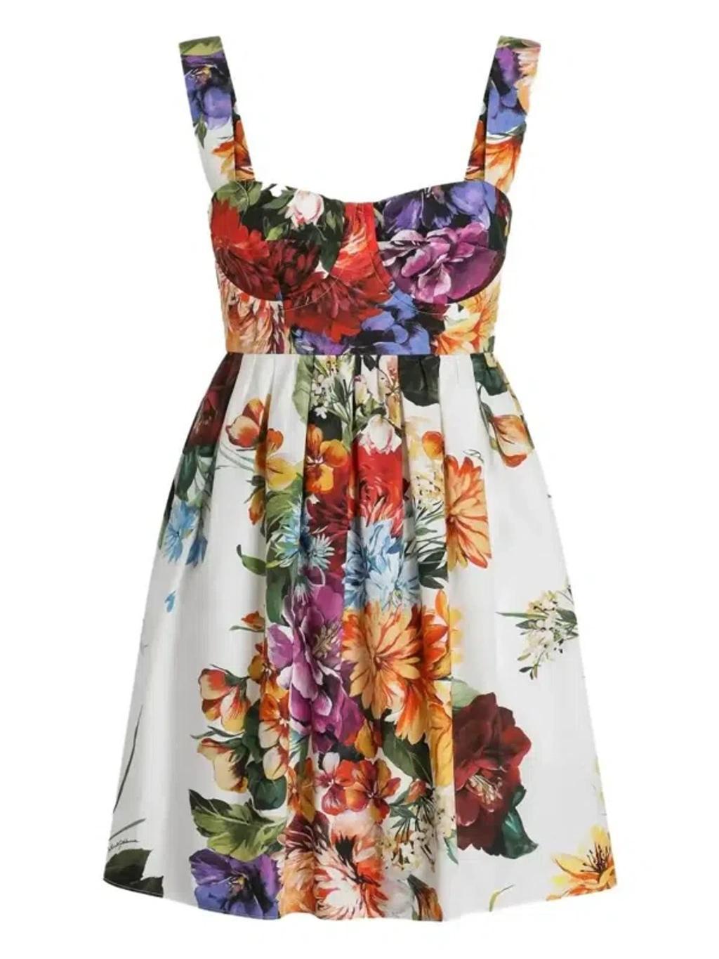 DOLCE & GABBANA Multicolor Sleeveless Dress With Bustier Style Neckline And All-over Floral Print In Cotton Woman Product Image
